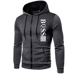 Moletom e moletom casual masculino, Moletom com zíper estampado, Casaco versátil, Exterior, Roupa esportiva para corrida, Moda