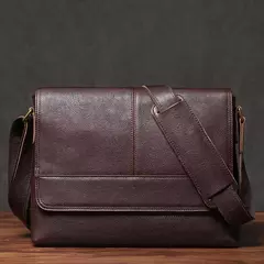ROOG-Saco de estilingue de ombro em couro genuíno, pasta masculina, crossbody luxo vintage, couro casual, bolsa mensageiro para iPad, 12,9 polegadas
