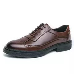 Brock de couro esculpido masculino, Estilo Britânico, Lace-Up, Plataforma, Casual, Vestido de negócios, Escritório