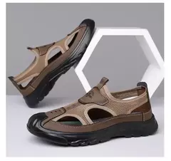 Sandálias de malha respirável para homens, sandálias de praia antiderrapantes, sapatos ocos ao ar livre, calçados flats, verão, novo - Wolf Magazine