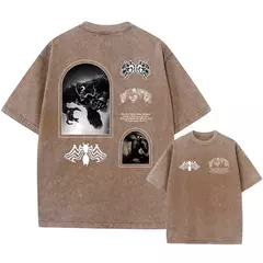 Lobos escuros Vintage lavados camisetas para homens, musculação em ginástica, roupas masculinas extragrandes, fitness no verão, treino na internet