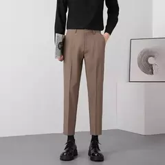 Calça masculina de seda fria fluida, calça masculina de negócios para verão, esfriamento folgado, alfaiataria social, 9 calças recortadas, verão - loja online