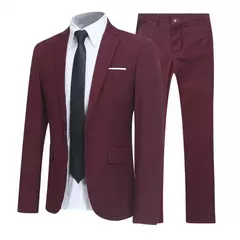 Imagem do Blazer monocromático masculino e calças conjunto de terno, colarinho de corte, lapela bolsos, botões, noivo, elegante, 2 pcs set