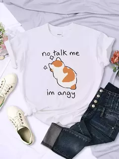 T camisa de impressão de gato irritado bonito para o sexo feminino confortável moda camiseta respirável hip hop topos novo verão - Wolf Magazine
