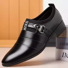 Sapato de couro clássico masculino, Deslizar, Dedo apontado, Oxfords, Formal, Casamento, Festa, Escritório, Negócios, Vestido casual, Masculino