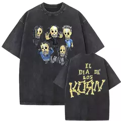 Camisetas com estampa de esqueleto masculinas, banda de rock vintage lavada, Korn caindo longe de mim, camiseta gótica, camiseta masculina extragrande, moda - Wolf Magazine