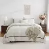 Soft Lightweight Duvet Cover Set, suave cama para baixo, bola Consolador, linha geométrica cama, toda a temporada, branco e cáqui, 3pcs