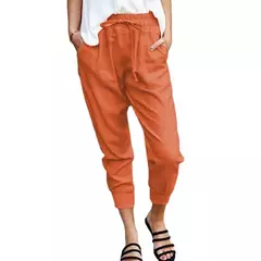 Calça monocromática slim fit para mulher, com renda simples, cintura alta, slim fit, casual, novo estilo, transfronteiriço, verão - loja online