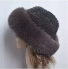 Chapéu de pele de vison genuíno para mulheres gorro de malha natural de luxo chapéu de malha artesanal pele de raposa real moda inverno quente, novo - comprar online