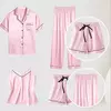 Conjunto pijama de seda de quatro peças para mulheres, cor sólida sexy, desgaste múltiplo, conjunto pijama casual, venda quente, novo, verão