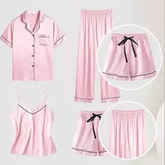 Conjunto pijama de seda de quatro peças para mulheres, cor sólida sexy, desgaste múltiplo, conjunto pijama casual, venda quente, novo, verão