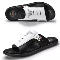 Chinelos de couro antiderrapante masculino, sapato de praia resistente ao desgaste, chinelos casuais, sandálias de verão, novo - loja online