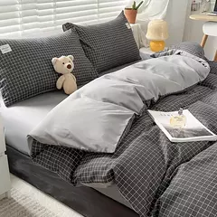 Imagem do Conjunto de colcha de algodão lavada para dormitório estudantil, cama estilo japonês quadriculada outono e inverno, 4 unid