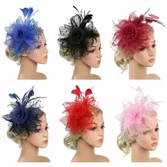 Chapéu Fascinator para Mulheres, Tea Party Headband, Coquetel De Casamento Malha, Penas De Flores, Grampo De Cabelo