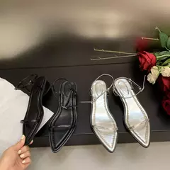 Imagem do Sandálias femininas de salto baixo, dedo apontado, salto alto, moda feminina, vestido de banquete, sandálias de grife, novo, verão, 2024