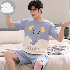 Desenhos animados pato impressão pijama conjuntos para jovens amantes, pijamas de algodão, ternos curtos para casais, moda homewear, verão, 4XL