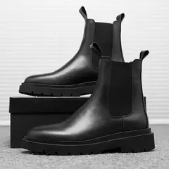 Chuteira de plataforma preta masculina, bota de tornozelo, sapato de escorregar, moda, outono, inverno, novo, 2022 - Wolf Magazine