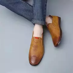 Sapato de couro casual masculino, sola macia, respirável, tendão de vaca, trabalho, dirigindo, feijão, vestido de negócios masculino - loja online