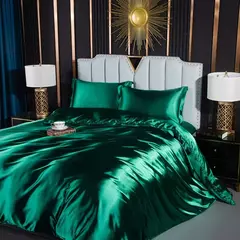 Cama de seda sólida com capa de edredão, lençol, folha plana, fronha, lençol de luxo, rei, rainha, duplo, Twin Size