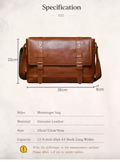 ROOG-Maleta de couro genuíno, bolsa mensageiro de luxo masculina, estilingue de ombro vintage, tiracolo para iPad 12.9 ", alta qualidade - loja online