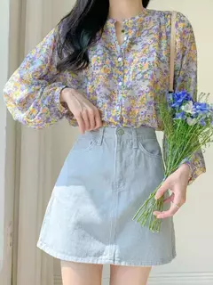 Mulheres elegante impressão chiffon blusa primavera verão casual manga longa com decote em v camisa solta senhora do escritório botão doce topos 2023 - Wolf Magazine
