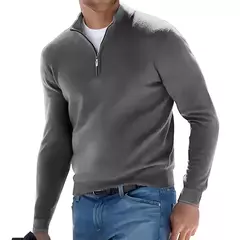 Imagem do Outono moletom masculino quente pulôver cor sólida meio zíper camisola casual fino com decote em v manga longa moletom masculino inverno topo