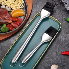 18/8 aço inoxidável escova de óleo, escova de silicone resistente a altas temperaturas, cozinha churrasco tempero escova, ferramentas de cozimento