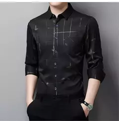 MaleArgyle-Camisas masculinas de vestido, alta qualidade, manga comprida, slim, camisa casual, gola virada para baixo, listras, single-breasted, novo - loja online