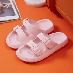Moda fivela de plataforma grossa chinelos mulher em casa sola macia eva nuvem slides sandálias verão 2023 não deslizamento praia flip flops - comprar online