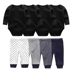 Conjunto de calças e bodysuits de algodão de manga comprida para meninos e meninas, roupas unissex para primavera e outono, 8 peças por lote - Wolf Magazine