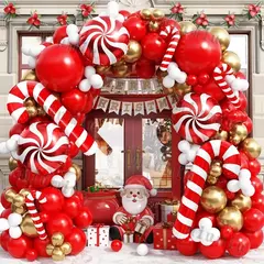 Decorações balões de natal guirlanda arco vermelho metálico ouro com homem de gengibre estrelas balão foil para decoração de festa de natal