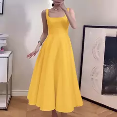 ZANZEA-Vestido Regular Feminino Sem Mangas, Vintage, Vestidos Linha A, Robe de Cintura, Casual, Colarinho Quadrado, Midi Robe, Feriado, Verão, 2022 - comprar online