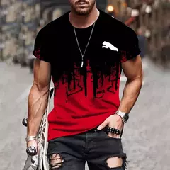 T-shirt estampada em gradiente masculino, camisa de manga curta, roupa casual ao ar livre, tamanho grande, moda street, 2024