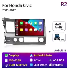 10 "android 13 carplay rádio estéreo do carro para honda civic 8 2005 - 2012 reprodutor multimídia navegação gps 2 din 4g áudio dvd - comprar online