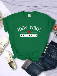 New York Brooklyn City Vibes Carta T-Shirt Mulheres Verão Casual Colheita Top Street Cool Tee Shirt Moda O-Neck Sport T Shirts