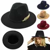 Grande feltro Trilby Fedora para mulheres, chapéu de aba larga para senhoras, boné jazz, gangster vintage