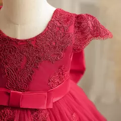 Bordado Elegante Crianças Princesa Vestidos para Meninas Luxo Golden Lace Vintage Crianças Festival Party Gown Bebê Batismo Vestidos