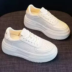 Tênis feminino vulcanizado em couro em U, sapatos casuais brancos, respirável, esporte, andar, correr, flats plataforma, novo, 2023