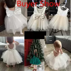 Imagem do Vestido de tule sem costas para bebé com laço grande e pérolas, 1 ° vestido de aniversário, princesa infantil, vestido baptizado, 1 a 5 anos