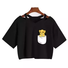 Disney o rei leão colheita topo t camisa recortada harajuku camiseta hakuna matata tshirt feminino topo t roupas femininas - comprar online