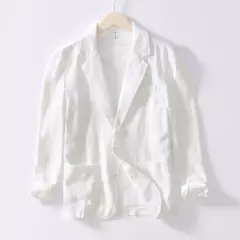 Blazer casual masculino, terno de linho de algodão branco sólido, casaco fino e respirável, casaco de negócios masculino, primavera, verão, 2022 - Wolf Magazine