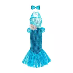Imagem do Meninas roxo-azul sereia ariel cosplay vestido de halloween vestido de festa de aniversário meninas praia vestido de férias