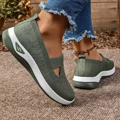 Sapatos mistos de tricô elástico para mulheres, mocassins de plataforma respirável de malha externa, sapatilhas leves resistentes ao desgaste, verão