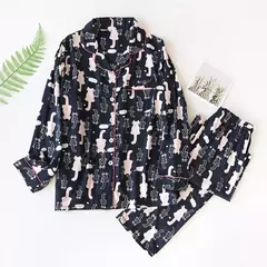 Imagem do Pijama de manga comprida para senhoras, pijamas, pijamas femininos, 100% viscose, plus size, 3XL, novo para primavera e verão