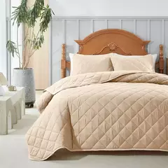 Conjunto de colcha, capa de cama de poliéster + fronha, colcha de verão acolchoada bege, verde liso queen king 176*230cm 3 peças personalizadas - loja online