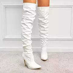 Aneikeh-Botas Chelsea de couro acima do joelho para mulheres, salto alto fino, zíperes laterais, sapatos femininos sexy, saltos sólidos, na moda - comprar online