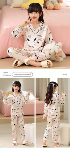 Ice Silk infantil Conjunto de Pijamas de manga curta, Pijamas gola V, Anime Sanrio Kuromi Minha melodia Desenhos animados, Cinnamoroll Menina, Cinnamoroll - loja online