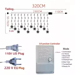 Snowflakes LED String Lights para a decoração de Natal, piscando, fada, cortina, impermeável, feriado, festa, casamento, Natal, 3,2 m - loja online