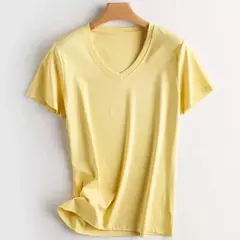 Camisetas de seda de algodão mercerizado femininas, camiseta casual simples, decote em O, manga curta, solta, reta, simples, minimalista, verão, 2023 na internet