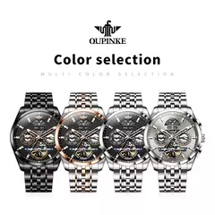 OUPINKE-Relógio mecânico totalmente automático masculino, relógio de pulso luminoso, calendário ano mês safira, marca de luxo superior na internet
